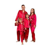 Pyjama de Noel Famille, Pyjama Noël Femme Homme Vêtements de Nuit Pyjamas Hiver pour la Famille Assortis Christmas Satin à Manches Longues Impirmé des Cerfs de Noël Père-Mère Garçon Fille