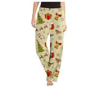 Pyjama de Noel Femme en Flanelle, Pyjama Chaud Taille Élastique Jambes Larges Droit Imprimé Noël Christmas Chaud Confortable Casual Grande Taille Xmas Pantalon pour Automne Et Hiver Tenue