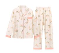 Pyjama De Noel Femme,Femmes Automne Hiver Tempérament Loose Oversize Manches Longues Col Pliant avec Bouton Vêtements Confortables Maman Chemise Pantalon Pyjama Set,Rose,XL