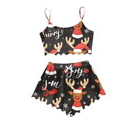 Pyjama De NoëL Femme Hiver Doux,Ensemble Pyjama Femme Court Confortable Doux LéGer Imprimé ThèMe Festif Design Moderne Tendance Textile Respirant Nuit Reposante