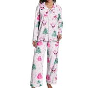 Pyjama De Noel Femme, Long Ensembles Coton Col Ronde À Manches Longues Et Pantalon 2 Pièces Confortable Doux Respirant 08 Rose XXL
