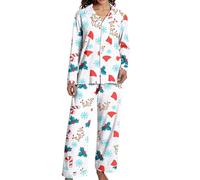 Pyjama De Noel Femme, Long Ensembles Coton Col Ronde À Manches Longues Et Pantalon 2 Pièces Confortable Doux Respirant 03 Rouge S