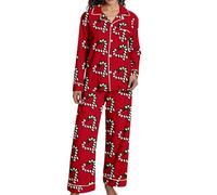 Pyjama De Noel Femme, Long Ensembles Coton Col Ronde À Manches Longues Et Pantalon 2 Pièces Confortable Doux Respirant 06 Rouge S