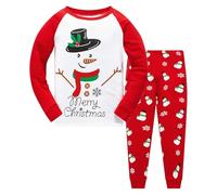 Pyjama de Noël pour Enfants avec Motif Bonhomme de Neige Ensemble Deux pièces vêtement Nuit Confortable garçons Filles Tenue Festive Saison Hiver fêtes familiales (8-White, 2-3 Years)