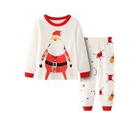 Pyjama de Noël pour Enfants en Coton Manches Longues Assorti Ensemble de Pyjamas Vacances pour Tout Petits garçons Filles Enfants Xmas Jammies Courts Et Haut 2 Pièce sans Manches (White-c, 2-3 Years)