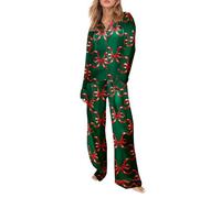 Pyjama de Noël pour femmes : pyjama en satin pour femmes vêtements de détente en soie ensemble de pyjamas de Noël à manches longues à revers hauts + pantalon deux pièces vêtements d'intérieur modernes