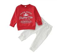 Pyjama de Noël pour Filles et Garçons Imprimé Lettre, Ensembles Noëls Fille Garcon Pyjama de Noels Enfant Bebe à Manches Longues pour Noëls Carnaval Fête, 2 Pièces de Vêtements de Nuit