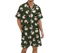 Pyjama de Noël pour homme - Court - 2 pièces - Chemise et short - Tenue décontractée - Impression de Noël - Amusant - Pyjama de Noël - Coupe ample - Revers - Tenue de loisirs, O Armée Vert, 3XL