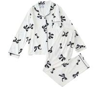 Pyjama de rêve en satin pour la Saint-Valentin 2026 avec haut à manches longues et pantalon pleine longueur, vêtements de nuit confortables, blanc, L