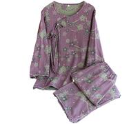 Pyjama de style chinois pour femme - Kimono rétro floral - Vêtement de nuit traditionnel Hanfu - Ensemble de vêtements de nuit japonais - Ensemble d'automne à manches longues - Tenue de détente 2