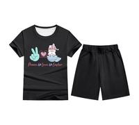 Pyjama Décontracté Pâques Enfant Garçon Fille Imprimé Manches Courtes Tshirt Haut Short Pantalon Tenue Nuit Deux Pièces Corsage(Black, 9-10 Years)