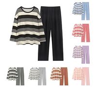 Pyjama décontracté pour femme à rayures à col rond avec pantalon ample coupe ample confortable vêtements de nuit confortables tenue de maison pyjama 2 pièces à manches longues pour tous les jours