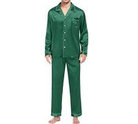 Pyjama décontracté pour Hommes à Manches Longues Chemisier Bouton Soie Satin Deux pièces vêtements de Nuit Costume Pantalon Pyjama Pyjama Cachemire