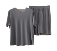 Pyjama d'été court 2 pièces pour homme - Manches courtes - Couleur unie - Col rond - Ensemble baggy confortable - Vêtement de nuit décontracté et respirant - Pour homme, gris foncé, 4XL
