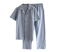 Pyjama d'été en Coton lavé pour Hommes, Manches Courtes, Pantalon Long, vêtements de Maison, Ensemble en Coton à Carreaux Armonía Entre Frescura y Práctica