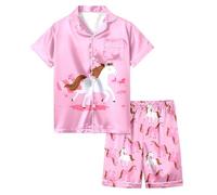 Pyjama D'Été pour Filles 2026 Ensemble Deux Pièces Short Et Manches Courtes Imprimé Cheval Blanc Dessin Animé Vêtements Domicile Confortable (12-13 Years)