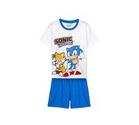 Pyjama d'Été Sonic pour Enfant - Bleu et Blanc - Taille 8 ans - Pyjama Short 100% Coton - Imprimé Sonic - Produit original conçu en Espagne