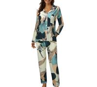 Pyjama deux pièces à manches longues et boutons à pour femme ensemble confortable en coton doux tenue de nuit élégante avec col classique pantalon élastique idéal pour le sommeil et la détente à la ma