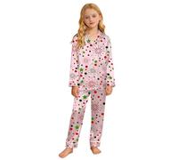 Pyjama Deux pièces en Satin Doux pour Filles Tenue décontractée Vacances fêtes Nuit Confortable imprimé (9-10 Years)