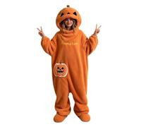 Pyjama d'Halloween en forme de citrouille avec chaussures en peluche | Pyjama à capuche pour femme pour soirées cinéma, maison, dortoir, appartement, spectacle, événements à thème, bal masqué