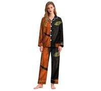 Pyjama d'Halloween léger et confortable à boutons pour femme | Ensemble de pyjama 2 pièces décontracté ample à manches longues et revers à revers - Coupe ample - Ensemble de vêtements de