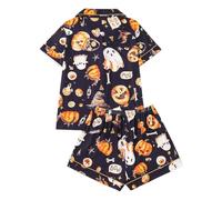 Pyjama d'Halloween pour femme, col châle, style saisonnier | Col châle et coupe mi-haute. Conçu pour un usage quotidien, il convient à l'usage prévu. Vérifiez l'option avant de commander