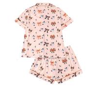 Pyjama d'Halloween pour femme, ensemble court assorti, ensembles assortis en soie boutonnée, léger, fantôme, ensemble de vêtements de nuit occidentaux confortables 2 pièces en satin doux, beige, S