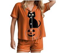 Pyjama d'Halloween pour femme, ensemble de vêtements de nuit effrayants fantômes citrouilles, vêtements de nuit effrayants grande taille, vêtements de nuit, chemises à manches courtes et shorts