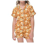 Pyjama d'halloween pour Fille Ensemble Motif Citrouille, Extensible Citrouille Décontracté Fantôme Gothique Steampunk Léger Imprimés Mignons Chauve-Souris Confortable Costume Short Et Manches Courtes