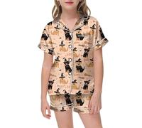 Pyjama d'halloween pour Filles Haut à Manches Courtes et Boutons avec Short et Poches vêtements Nocturnes Mignons et Confortables pour Enfants (Rose Gold, 12-13 Years)