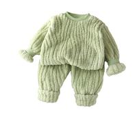 Pyjama d'hiver en Flanelle pour Filles Deux Pièces Polaire Douillette Vêtements de Nuit Doux Thermique Tissu Épais Chaud Confort Intérieur Froid (Green, 12-18 Months)