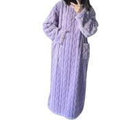 Pyjama d'hiver en Polaire Corail for Femme, Chemise De Nuit Longue avec Poches, Robe Pull Femme Hiver Grande Taille, Fil De Poche À Col Rond Tricoter Vêtements De Maison Épais Et Chauds