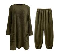 Pyjama d'hiver en polaire pour femme - Ensemble moelleux - Combinaison de loisirs douce - Pull uni avec poches - Pyjama deux pièces - Combinaison d'intérieur en tissu éponge Nicki - Pantalon de pyjama