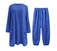 Pyjama d'hiver en polaire pour femme - Ensemble moelleux - Combinaison de loisirs douce - Pull uni avec poches - Pyjama deux pièces - Combinaison d'intérieur en tissu éponge Nicki - Pantalon de pyjama