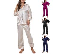 Pyjama d'hiver en satin pour femme - Combinaison d'intérieur en coton sans capuche - Pyjama long en coton - Ensemble de pyjama deux pièces - Ensemble de pyjama à manches longues - Pantalon de pyjama -
