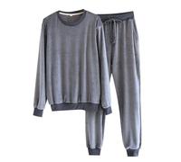 Pyjama d'hiver en velours pour homme - Ensemble pyjama 2 pièces en flanelle - Long pyjama en velours - Combinaison d'intérieur pour homme - Polaire - Automne - Hiver - Vêtement de nuit chaud - Haut et