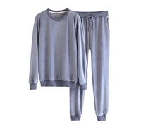 Pyjama d'hiver en velours pour homme - Ensemble pyjama 2 pièces en flanelle - Long pyjama en velours - Combinaison d'intérieur pour homme - Polaire - Automne - Hiver - Vêtement de nuit chaud - Haut et