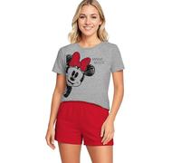 Pyjama Disney Minnie Mouse pour femme - Ensemble pyjama à manches courtes avec short - Gris/rouge, gris/rouge, XL