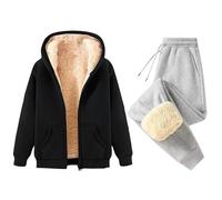 Pyjama douillet pour femme - 2 pièces - Tenue quotidienne - Sweatshirt - Pantalon décontracté - Manches longues - Pantalon tendance streetwear - Étole pour femme - Chaud, Noir , 4XL