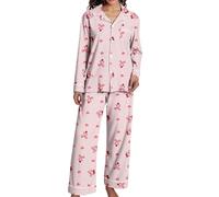 Pyjama doux confortable 2026 avec pantalon confortable pour la Saint-Valentin et la détente à la maison, rose, S