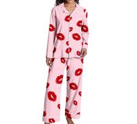 Pyjama doux et confortable pour la Saint-Valentin 2026 - Pantalon et haut pour des nuits douillettes de détente à la maison avec tissu respirant pour toutes les saisons, rose, M