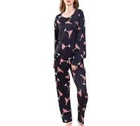 Pyjama élégant pour femme - Imprimé verre à vin - Pyjama doux - Vêtement de nuit confortable - Relaxation - Vêtement d'intérieur - Ambiance confortable, Noir , XL