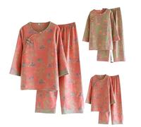 Pyjama en coton rose poudré pour femme - Costume de service à domicile vintage imprimé floral - Vêtements de nuit à manches longues - Vêtements de nuit à fleurs colorées - Ensemble de pyjama rétro