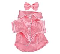 Pyjama en Fausse Soie pour Petits Chiens, Revers Élégant, 1 Set | Rose, Coupe à Deux Pattes, Bandeau Nœud Inclus, pour Chiot et Chat, Usage Intérieur et Célébrations