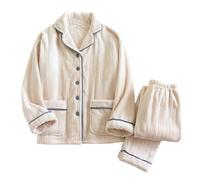 Pyjama en Flanelle pour Un Hiver Douillet et Chaud, à Carreaux, avec Fermeture boutonnée sur Toute la Longueur et Une Tenue Douce pour Un Confort et Une détente optimaux à la Maison par (Beige, M)