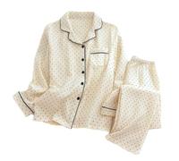 Pyjama en gaze de coton pour femme à pois imprimés - Ensemble de 2 pièces - Vêtements de nuit et de détente, 1, M