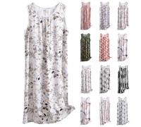 Pyjama en mousseline pour femme - Longue robe de nuit sans manches - Motif floral - Robe de nuit décontractée - Coupe ample - Chemise de nuit douce - Pyjama pour femme - Grandes tailles - Vêtement de