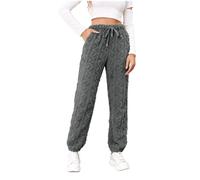 Pyjama en peluche de couleur unie pour femme - Pantalon chaud en laine douce - Pantalon d'hiver confortable en peluche - Poches, gris, XXL