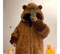 Pyjama en polaire de corail mignon de capybara, vêtement de nuit en peluche de capybara doux et dessin animé pour femmes, décoration de salle de bain pour l'automne/l'hiver S,4 peignoirs + 4 crochets,