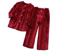 Pyjama En Polaire Épaisse For Patiente Alitée, Vêtements De Convalescence Post-opératoires Entièrement Ouverts, Ensemble De Pyjama Moelleux For Femme(Red,M)